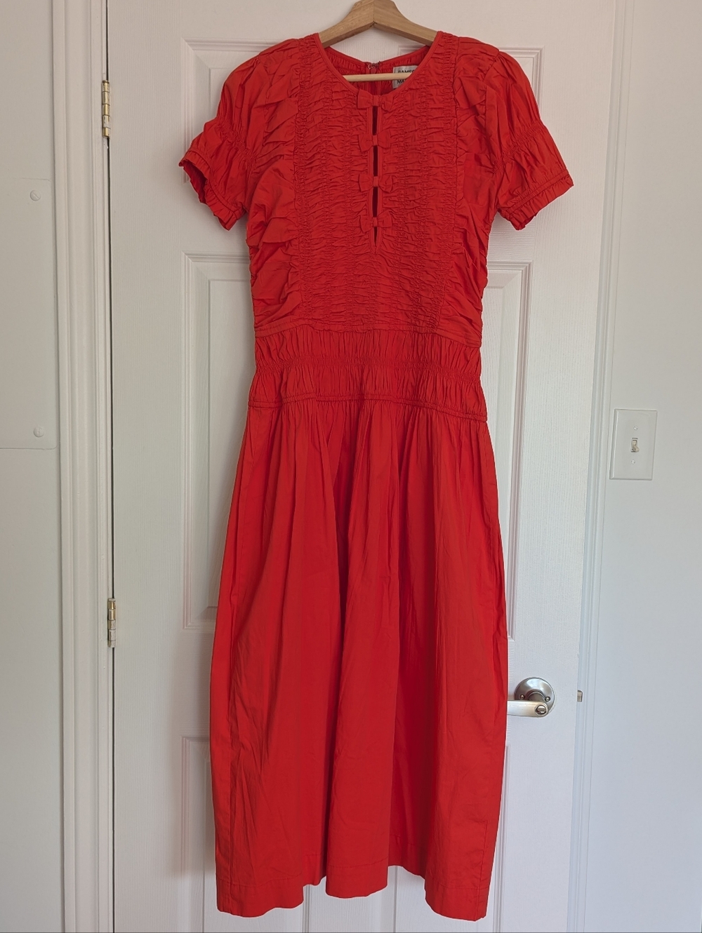Damson Madder | Saffy Smocked Short-Sleeve Midi Dress | NWT